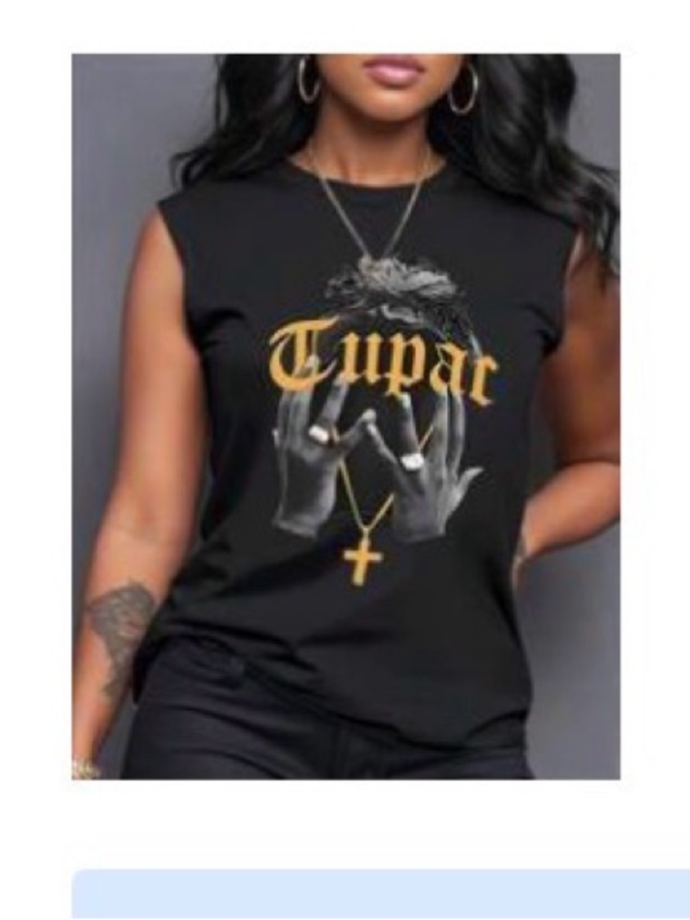 SHEIN Black Muscle Tee with Gold Tupac Graphic